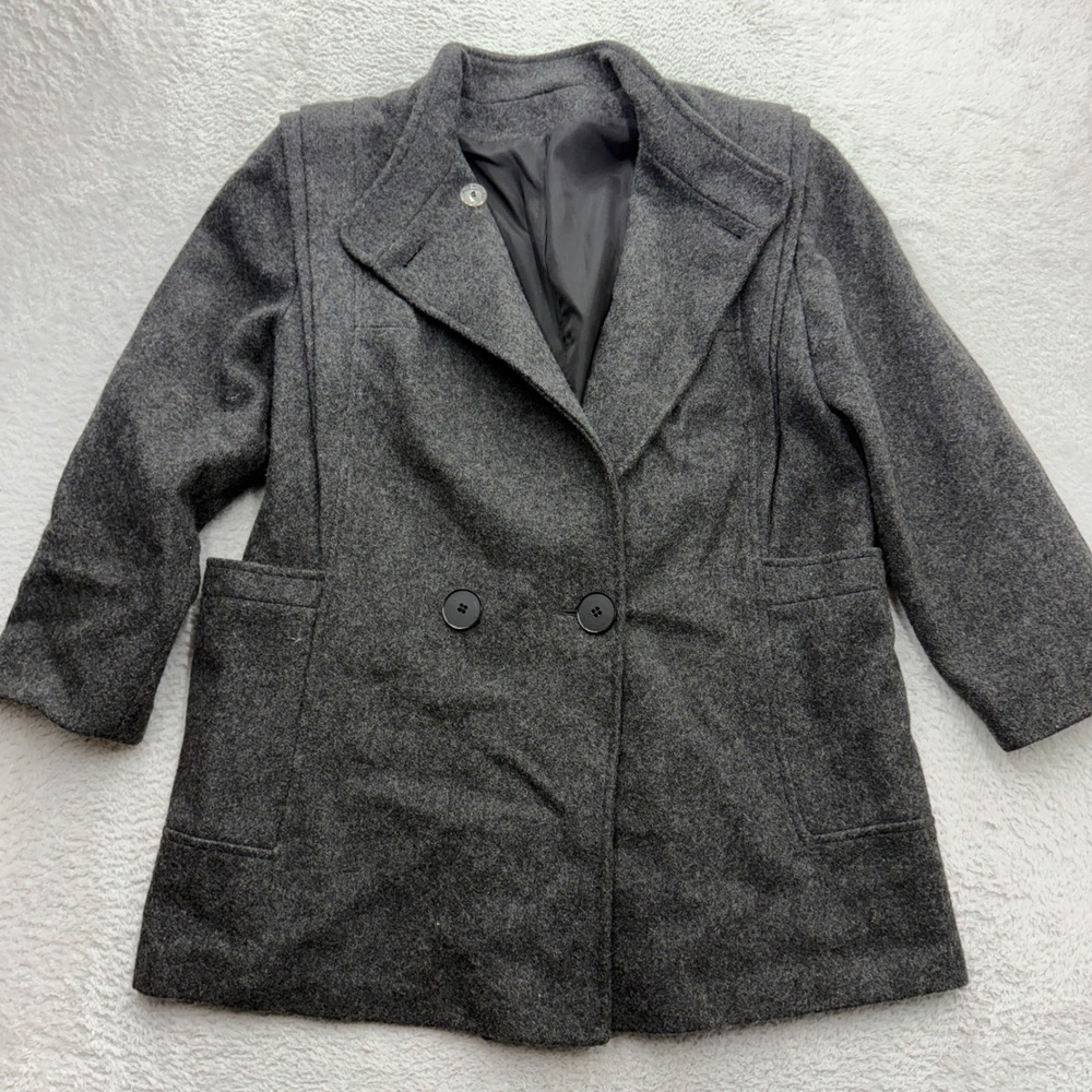 Vintage ILGWU Wool Blend Peacoat Charcoal Gray Double Breasted Car Coat L